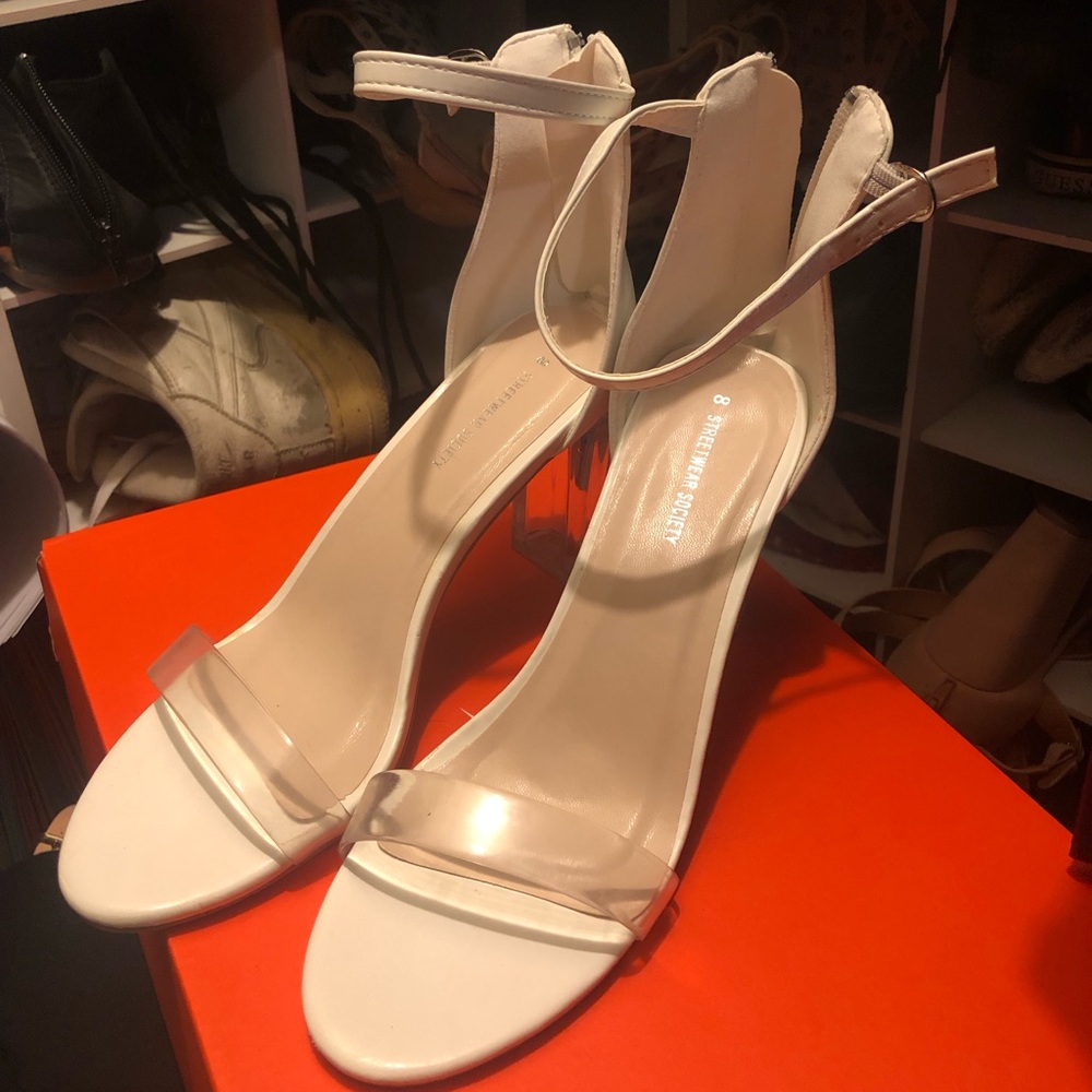 Street west Society White and Clear Heels Size 8